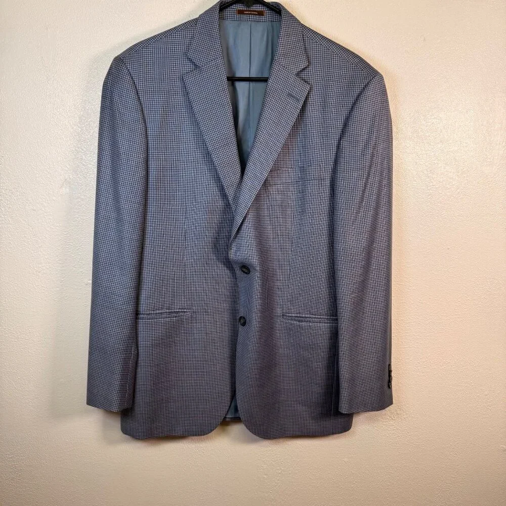 Peter Millar Wool Blazer Sport Coat Mens 40 Regular Blue Gingham Plaid Golf